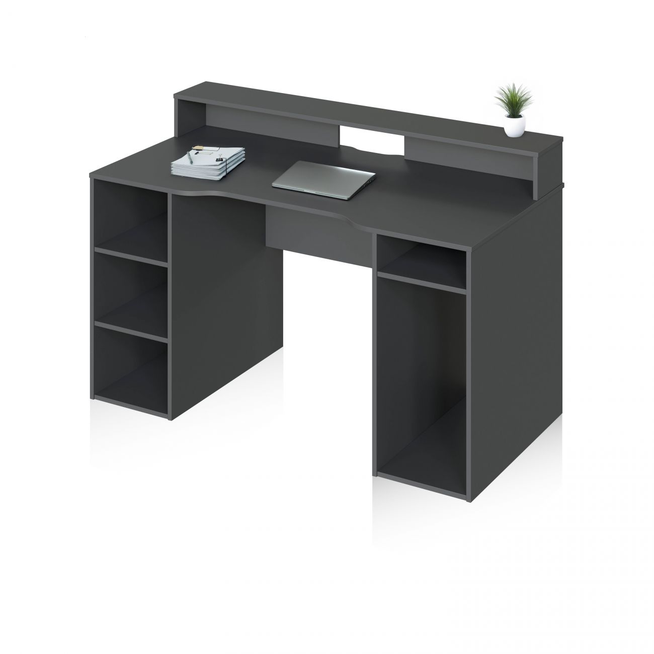 Mesa de escritorio robusta con estante 136x67 cm galax antracita