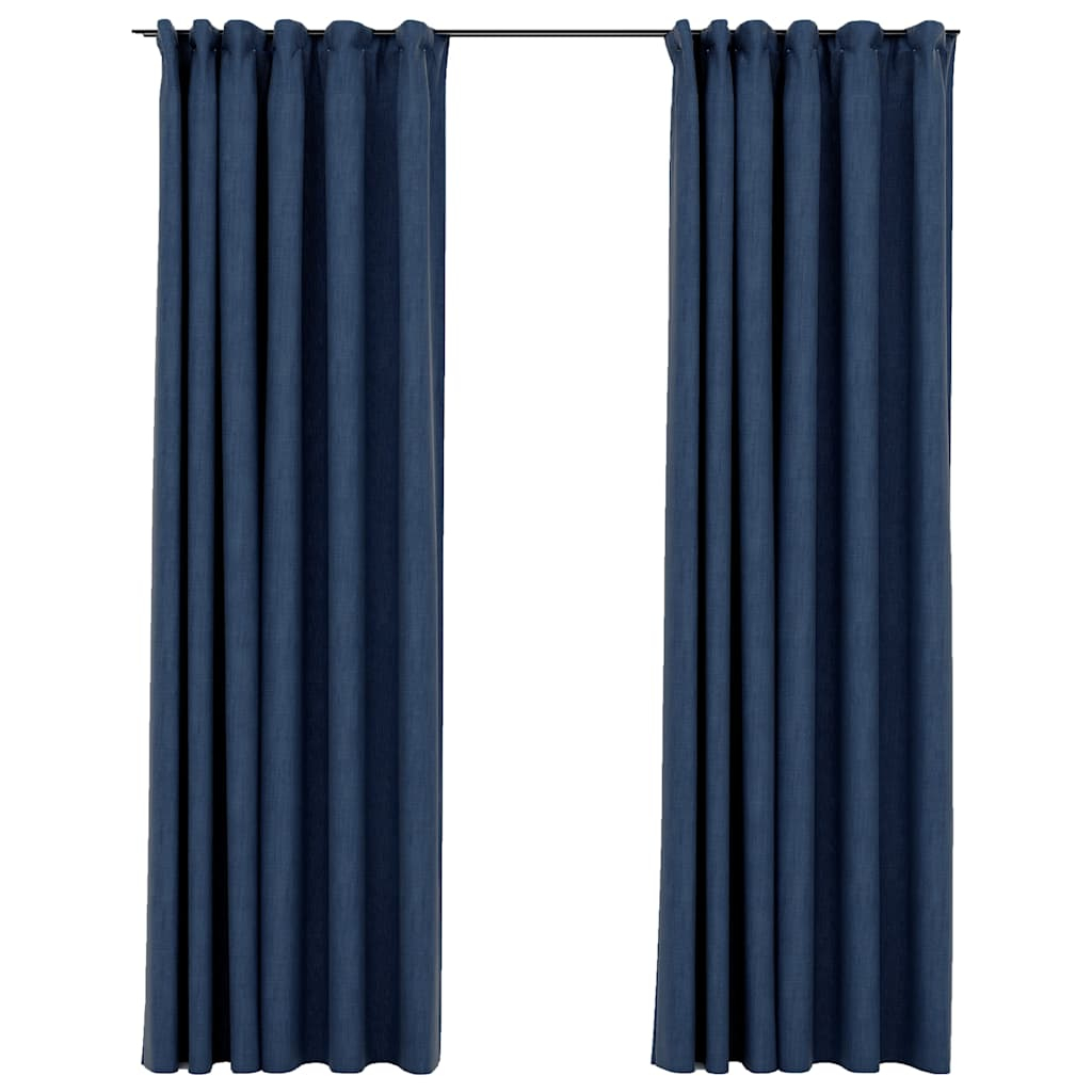 vidaXL cortinas opacas con ganchos look de lino 2 pzas azul 140x245 cm