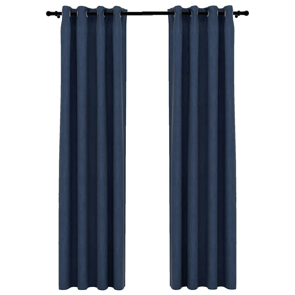 vidaXL cortinas opacas con ojales look de lino 2 pzas azul 140x225 cm