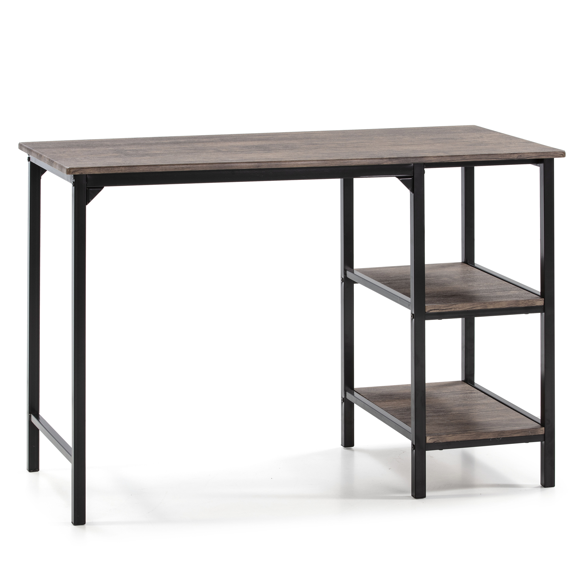Mesa de escritorio colón negro, mesa de ordenador, 2 estantes