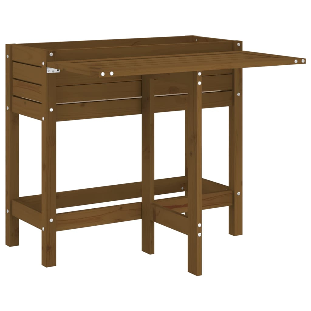 vidaXL jardinera con tapa plegable madera maciza de pino marrón miel