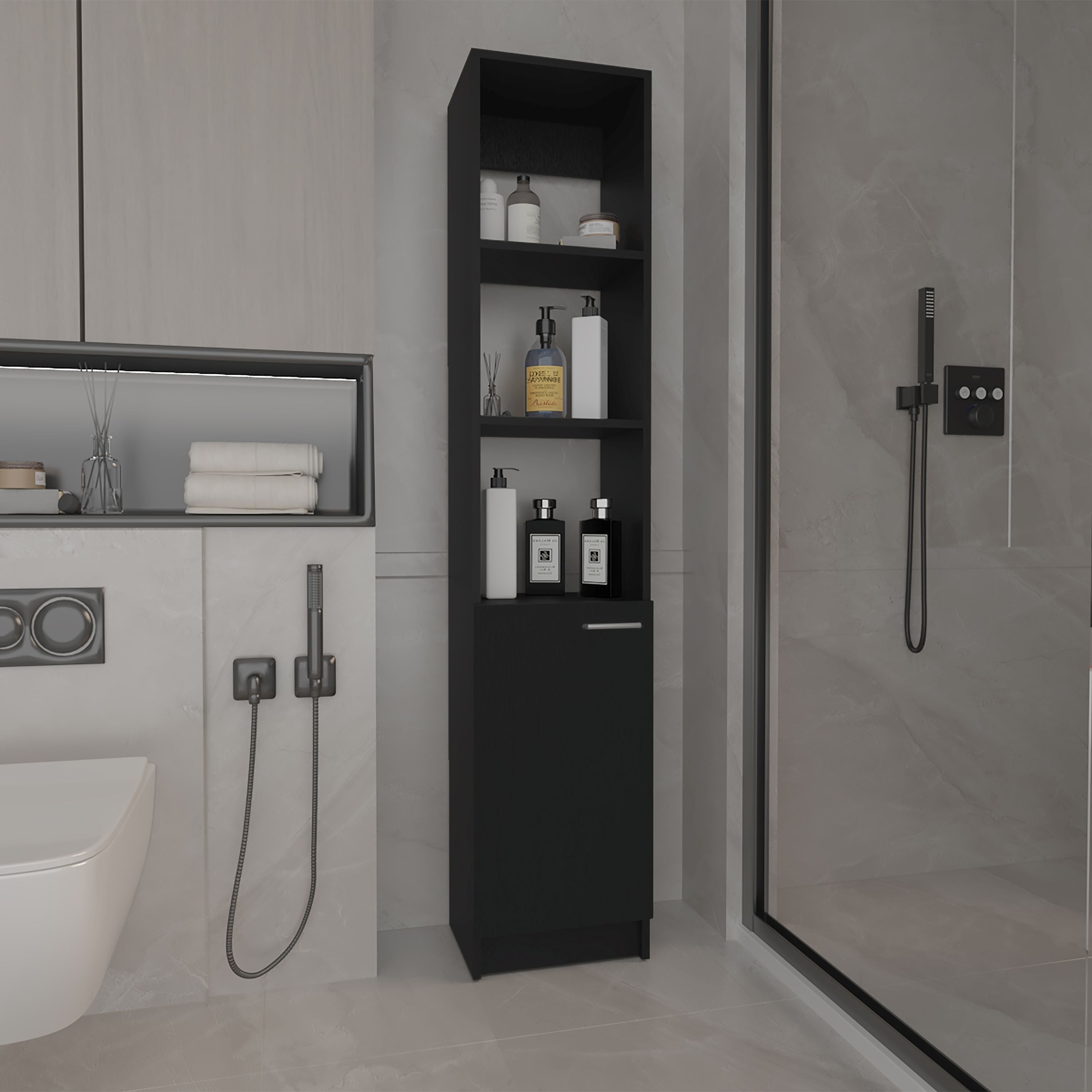 Columna de baño malaga en melamina con un gabinete y 3 estantes