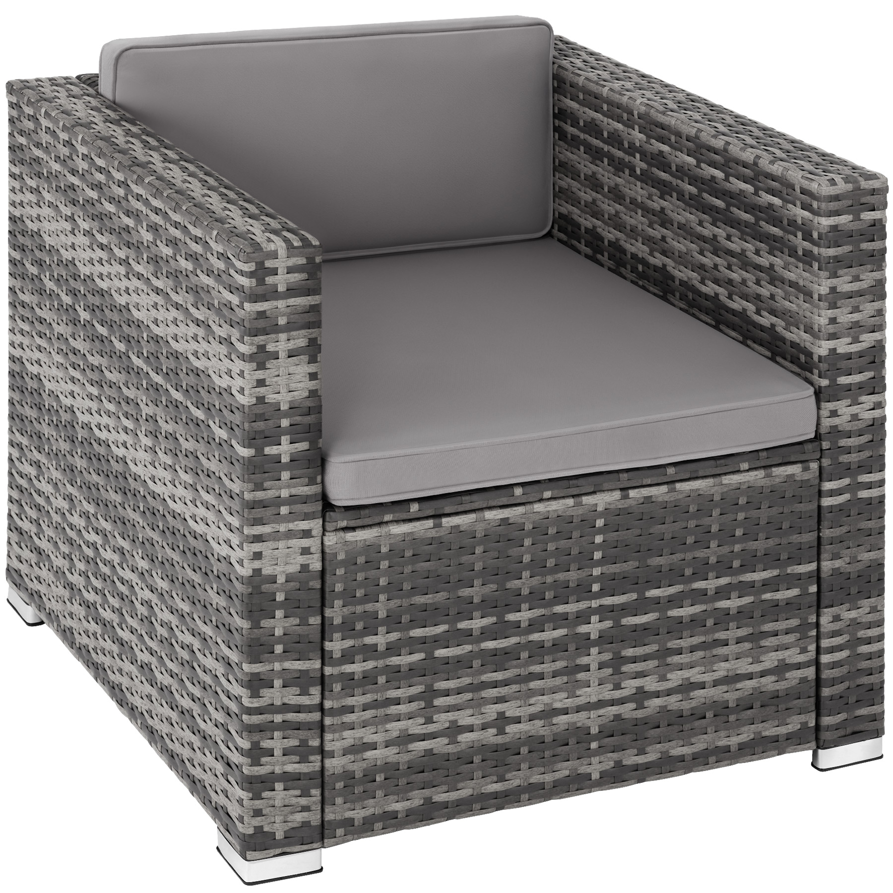Sillón de ratán con cojín y carga de 120 kg, 70 x 69 x 65 cm, gris