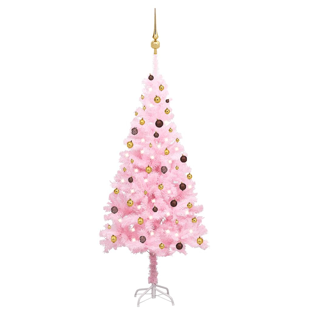 vidaXL árbol de navidad preiluminado con luces y bolas rosa 210 cm
