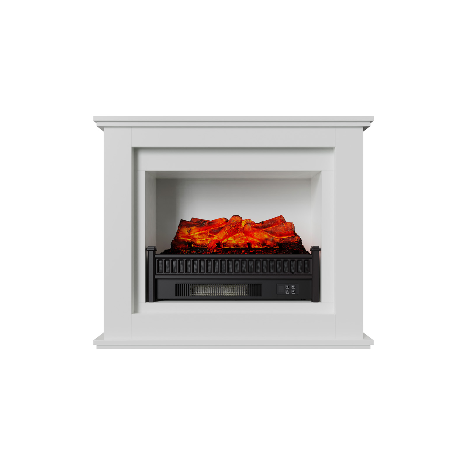 Chimenea eléctrica brasas kit marco blanco y calefactor decorativo de pared