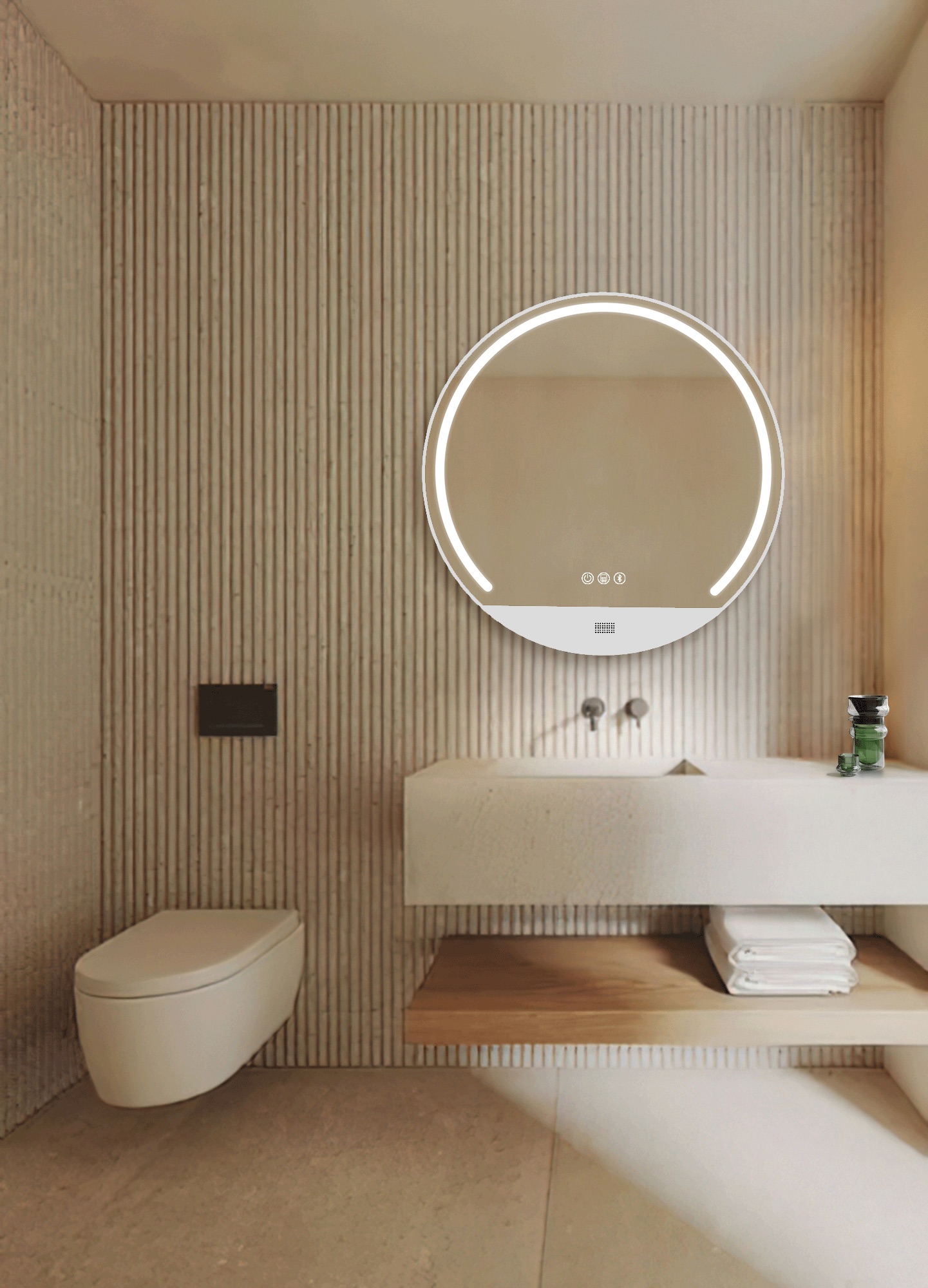 Espejo de baño colorbeat ø70 blanco mate, app, antivaho y bluetooth