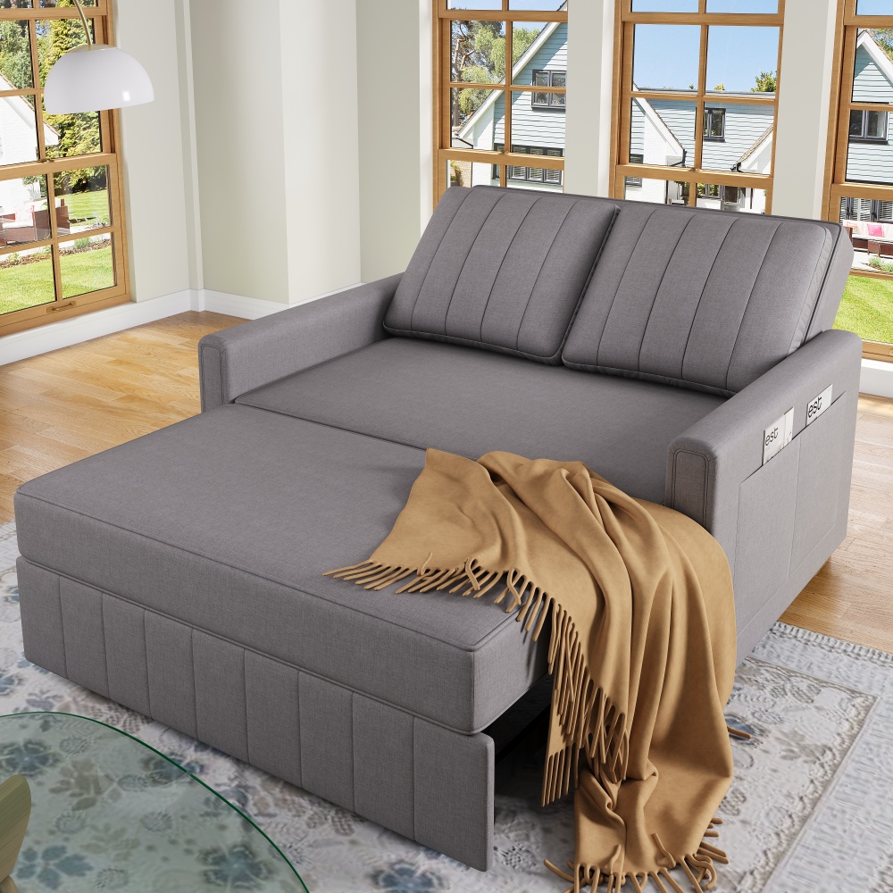 Sofá cama plegable tela gris antiguo 2 plazas con respaldo ajustable