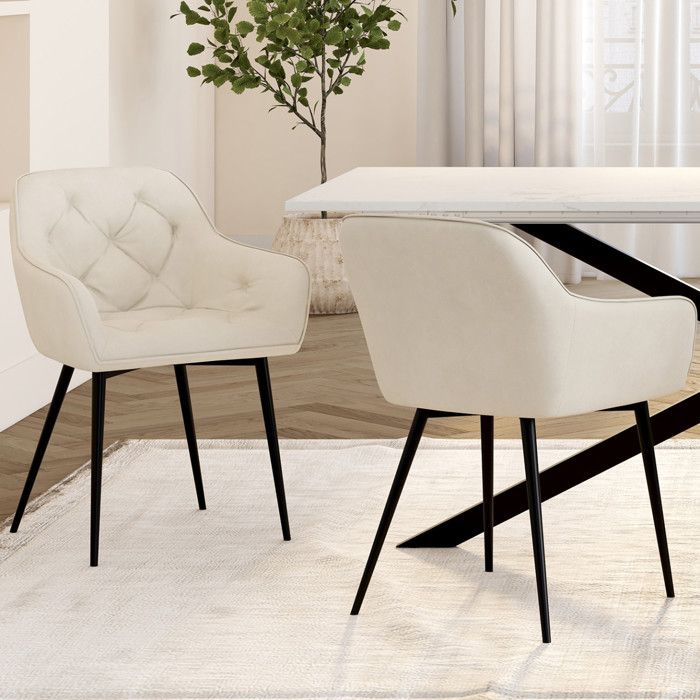 Sillas de terciopelo beige lya lote de 2 51x56x76 cm