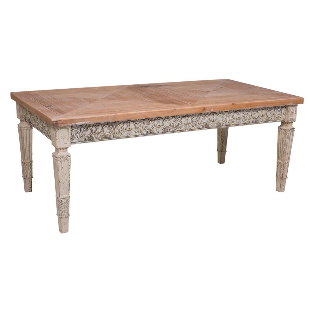 Mesa auxiliar de madera blanco envejecido y natural 123x63x50h cm