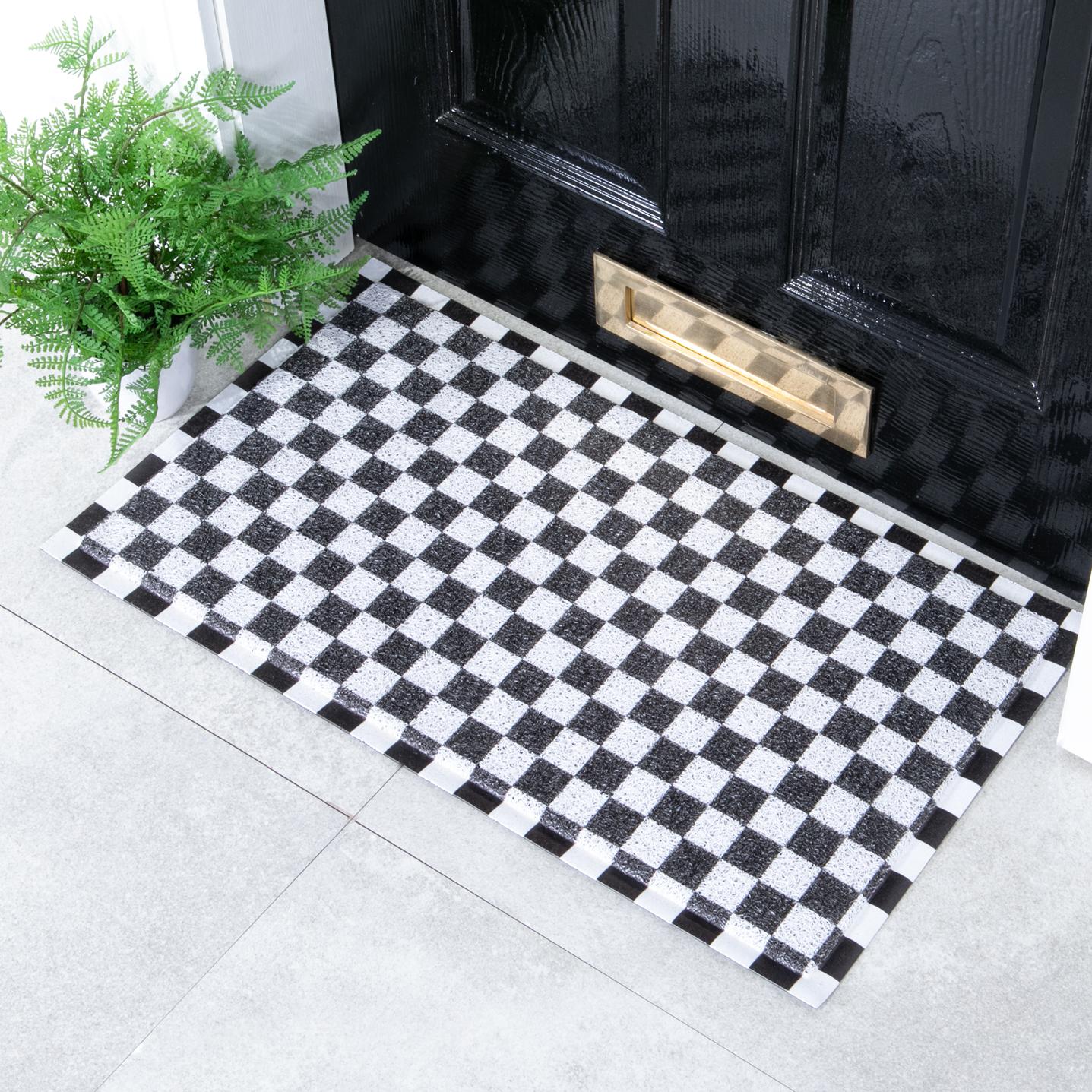 Felpudo para exterior a cuadros blancos y negros (70 x 40 cm)