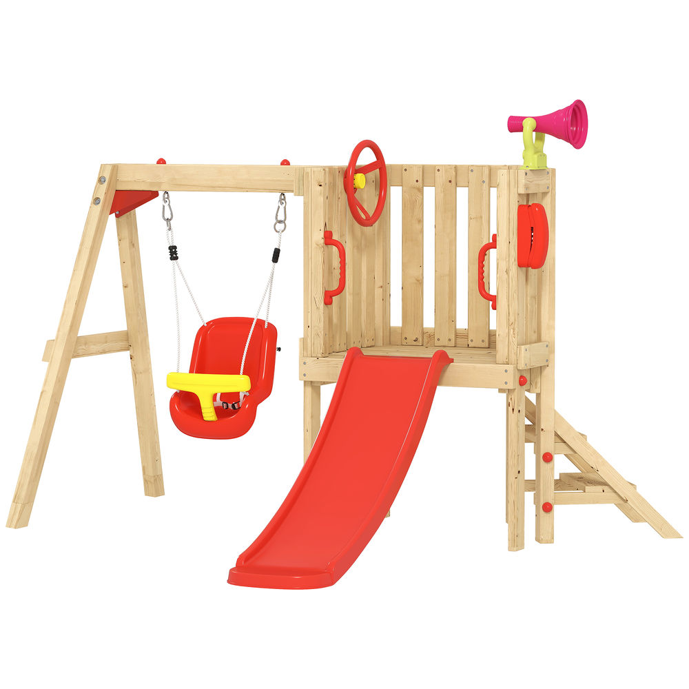 Columpio tobogán infantil 200x170x118 cm madera de abeto, pp color rojo