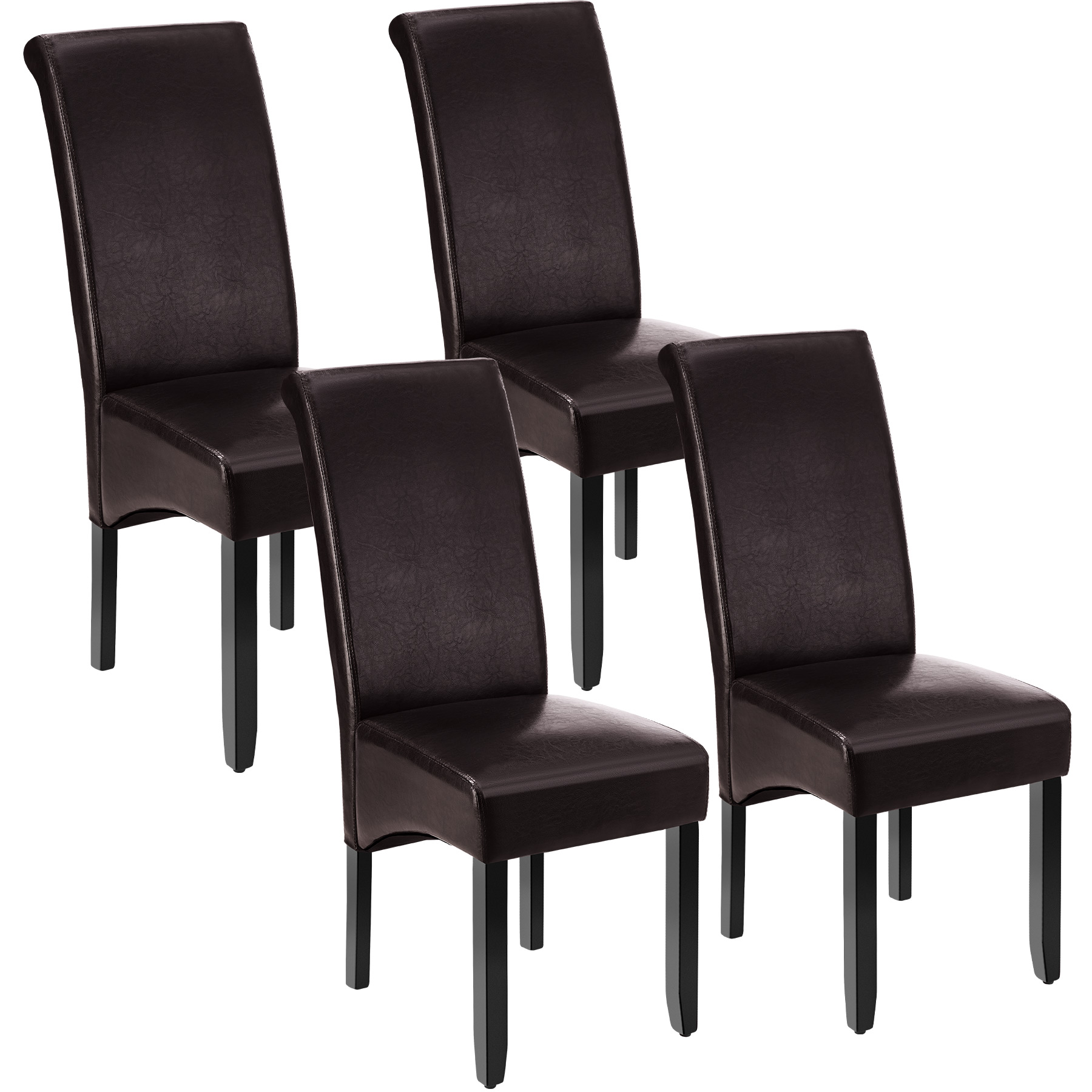 4 sillas de comedor ergonómicas, símil cuero, tapizadas marrón