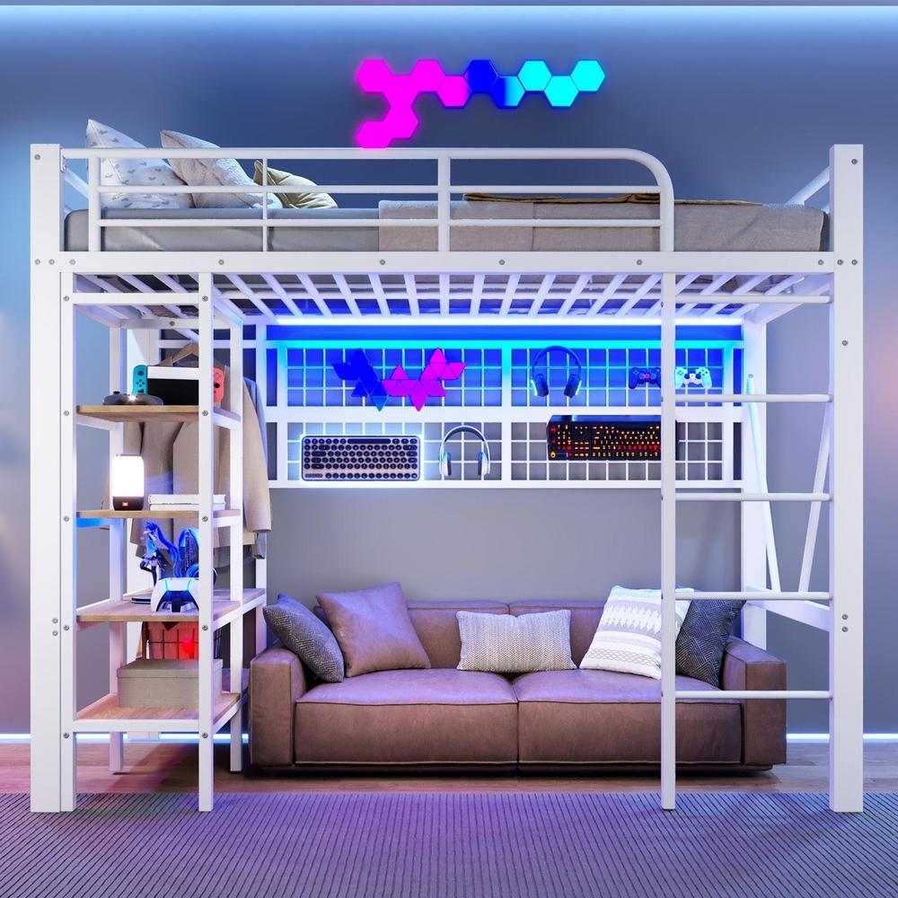 Cama altillo 90x200cm con LED y armario blanca