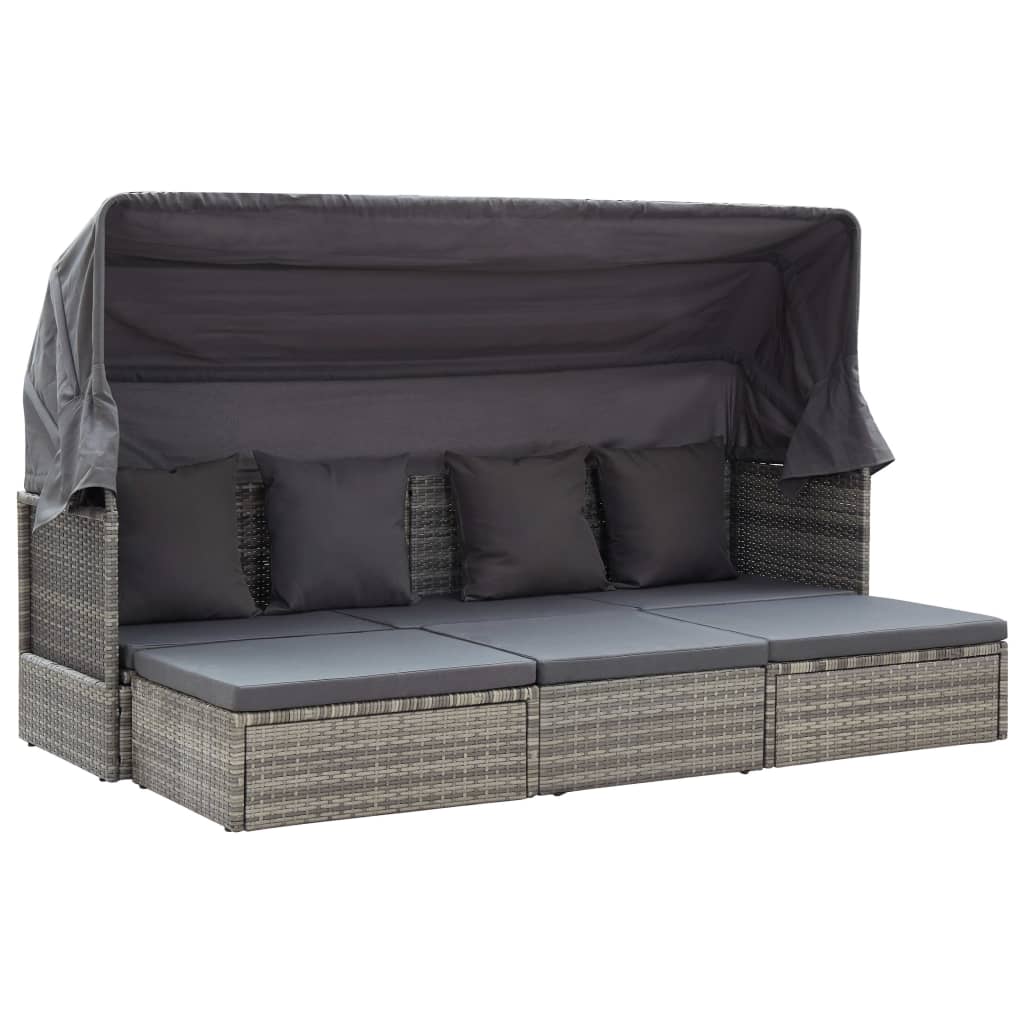 vidaXL tumbona cama jardín con techo ratán sintético gris