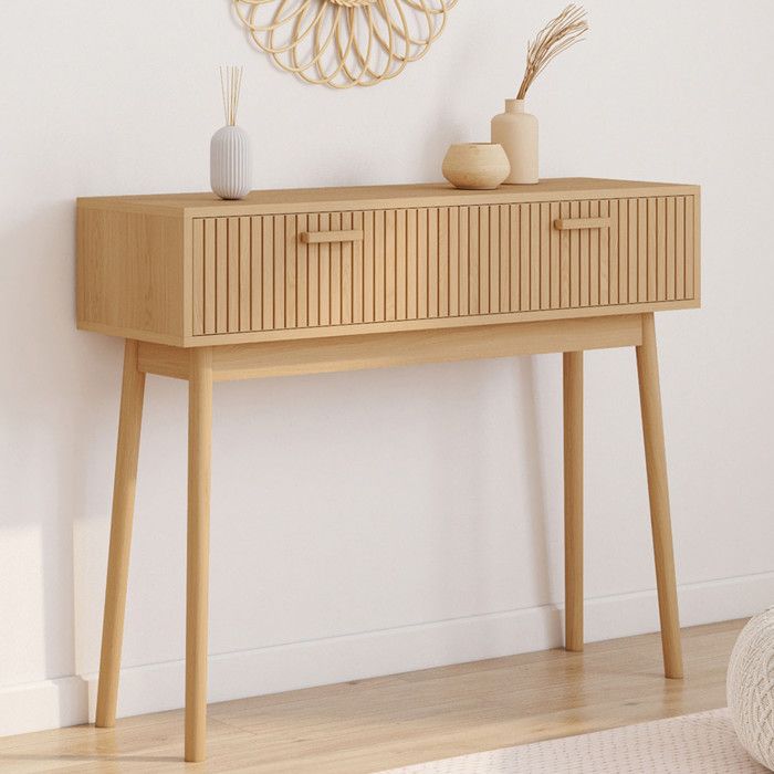 Consola boho 2 cajones roble - 100x30x80 cm