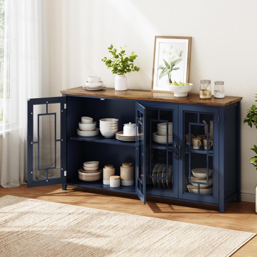 Aparador de cocina con puertas de cristal azul 86x160x40cm