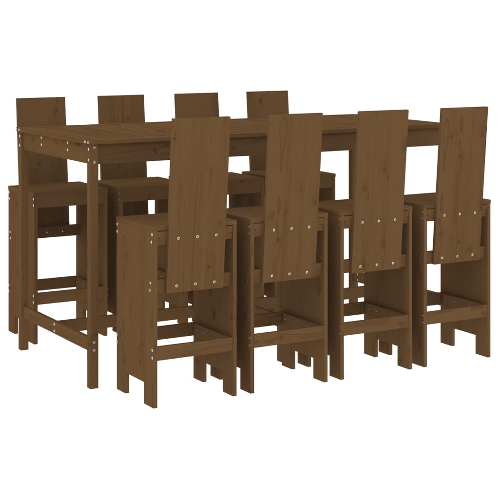 vidaXL mesa y taburetes altos de jardín 9 pzas madera pino marrón miel