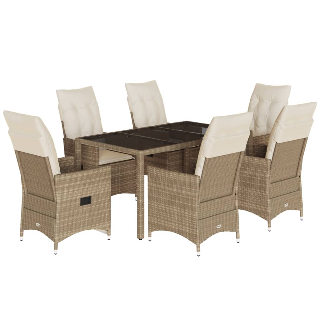 vidaXL set comedor de jardín 7 pzas con cojines ratán sintético beige
