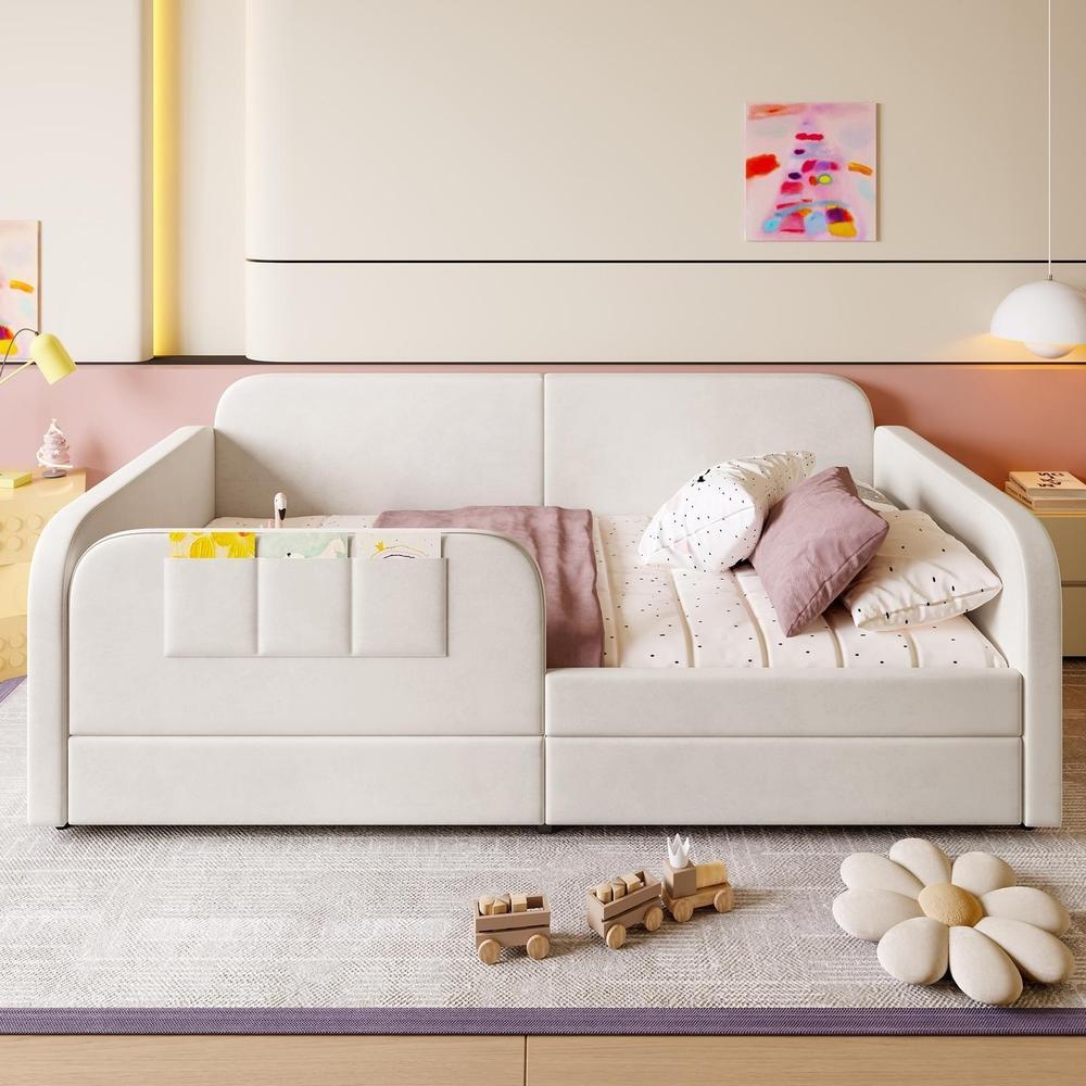 Cama infantil 90x200cm con 2 cajones y marco de metal blanco