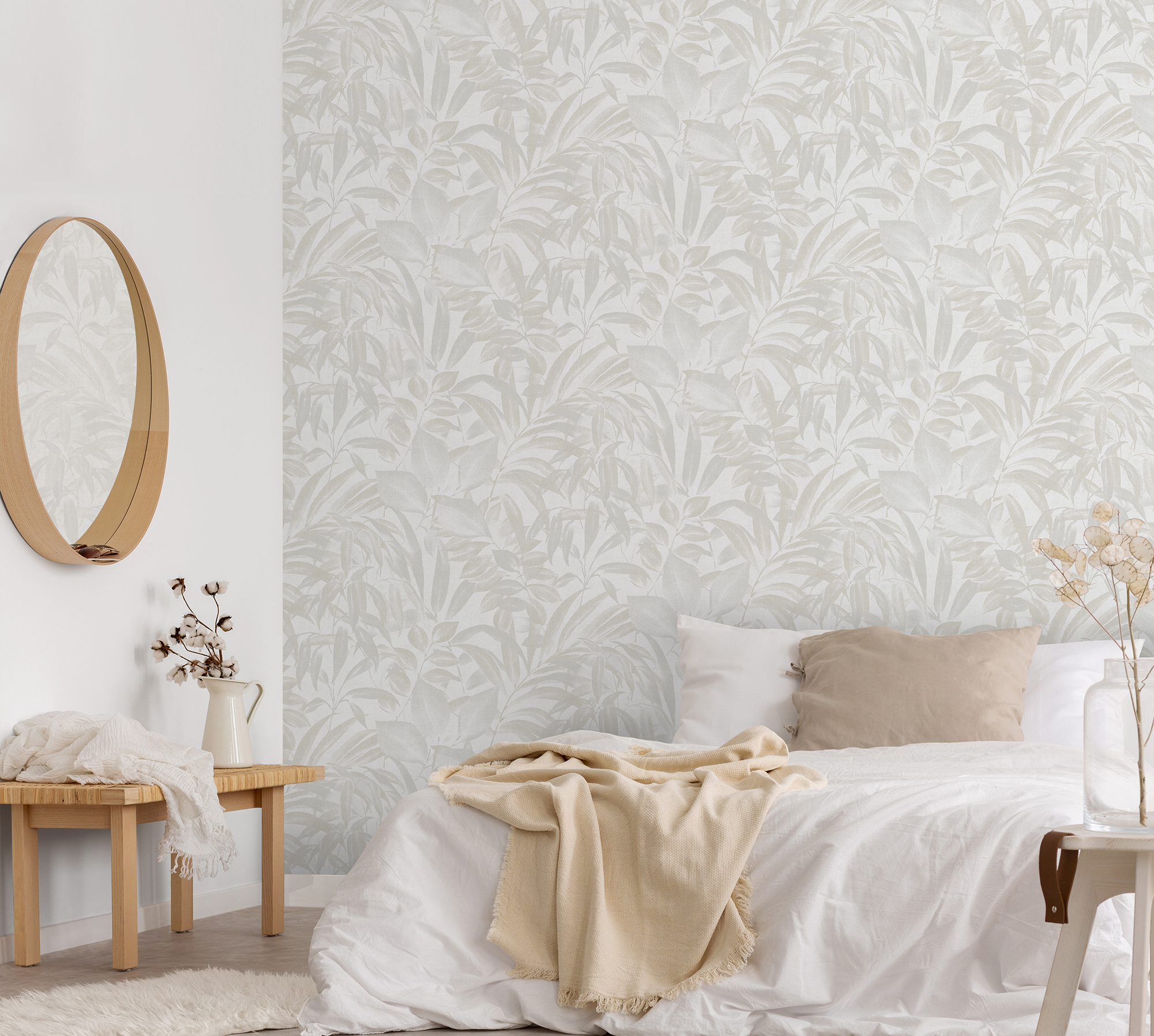 Papel pintado tnt autoadhesivo hojas de helecho gris y beige 53x300 cm