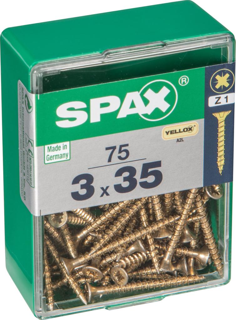 Caja 75 unid. Tornillo madera spax cabeza plana yellox 3,0x35mm