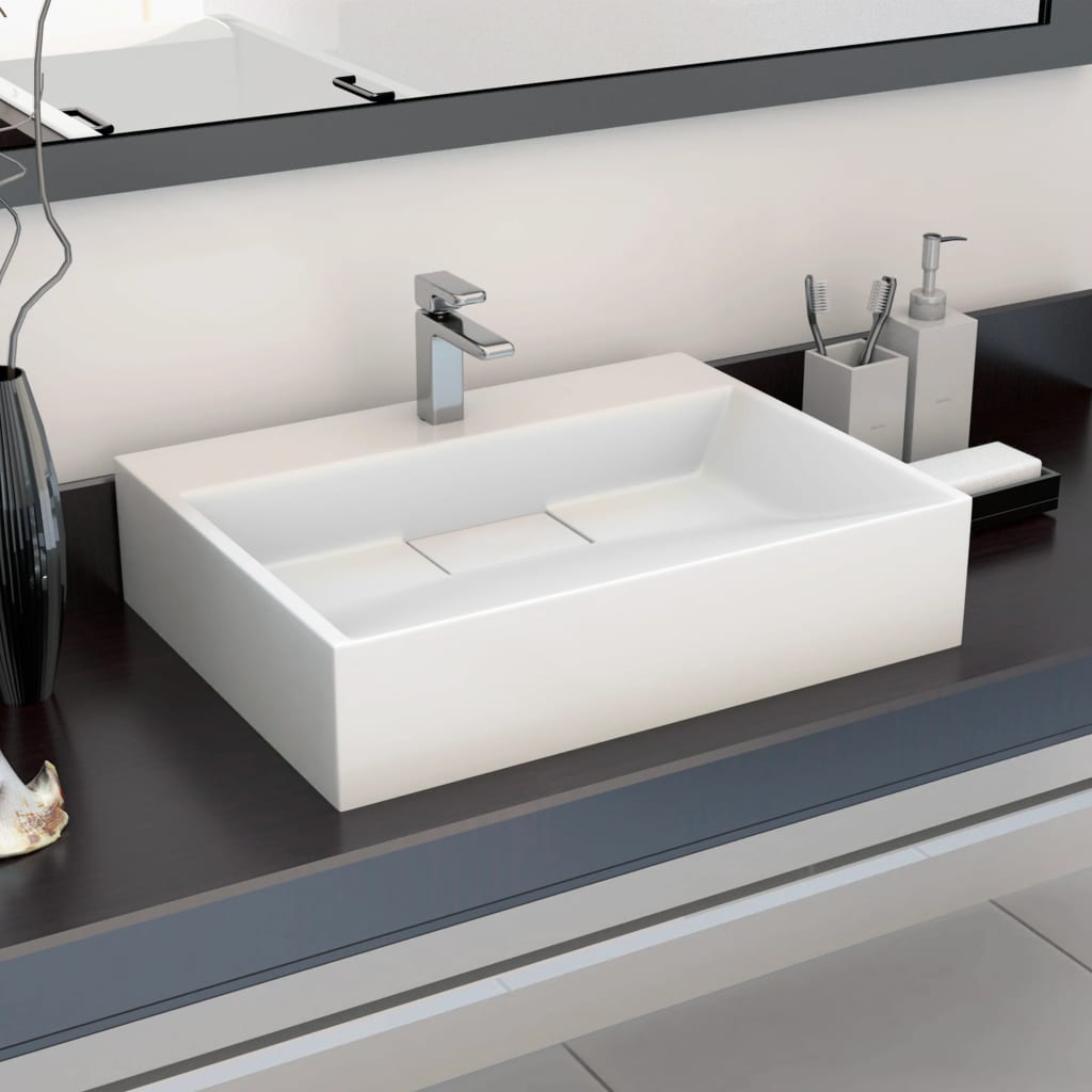 Lavabo 50x38x13 cm resina mineral/mármol blanco es9053