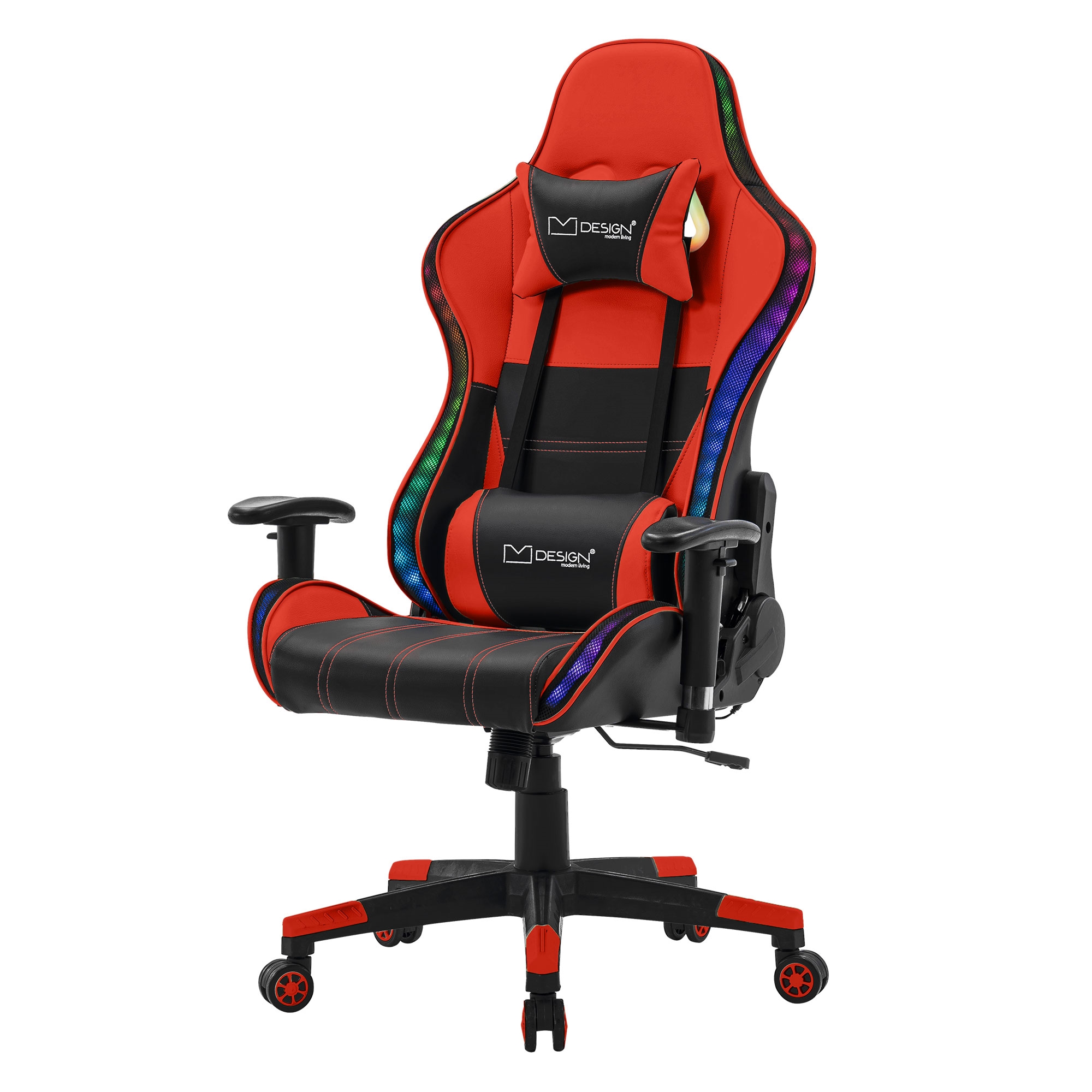 Silla gaming con LED rgb y bluetooth piel sintética roja ml-design