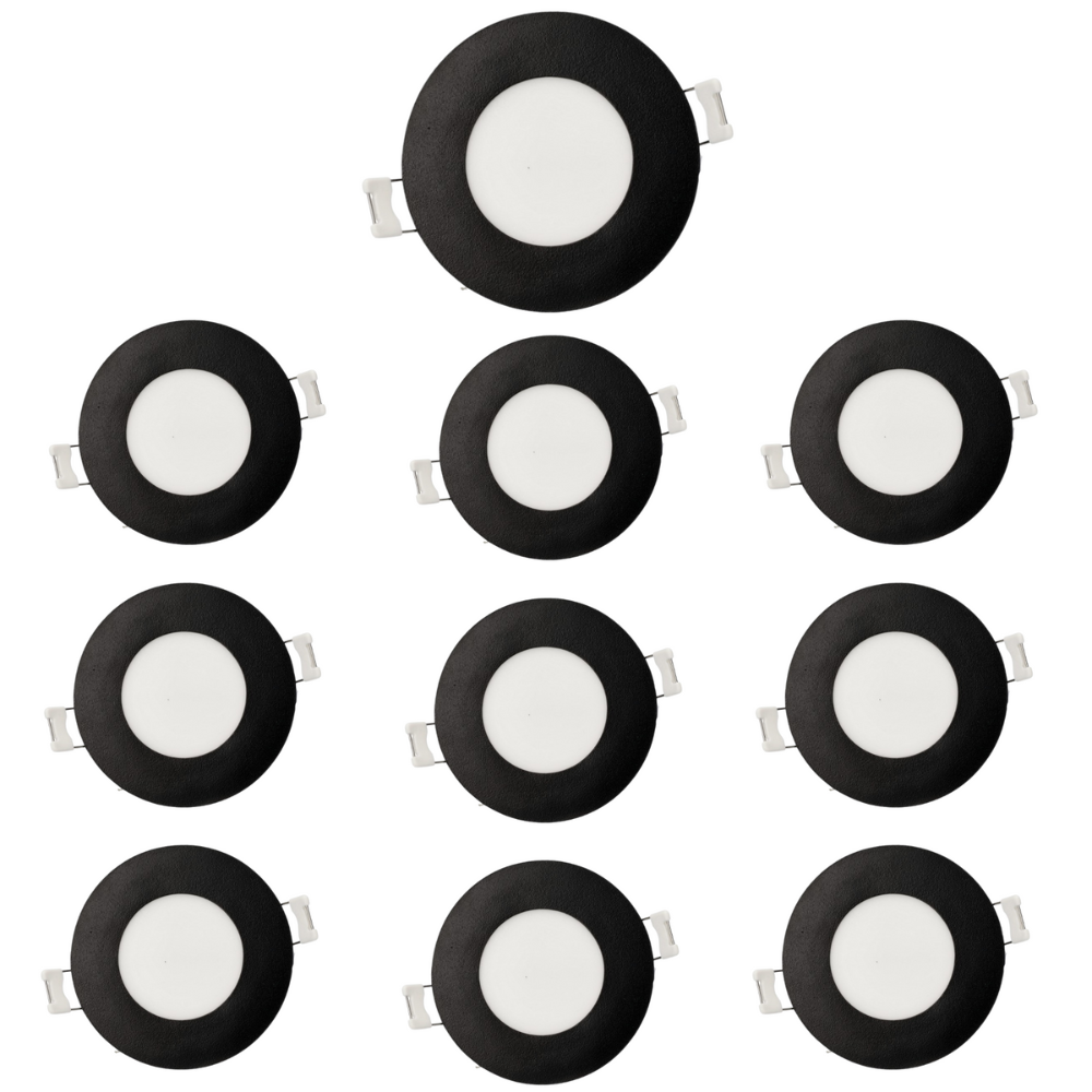 Pack x10 downlight LED empotrable 12v, 3w, luz fría 6000k. Marco negro