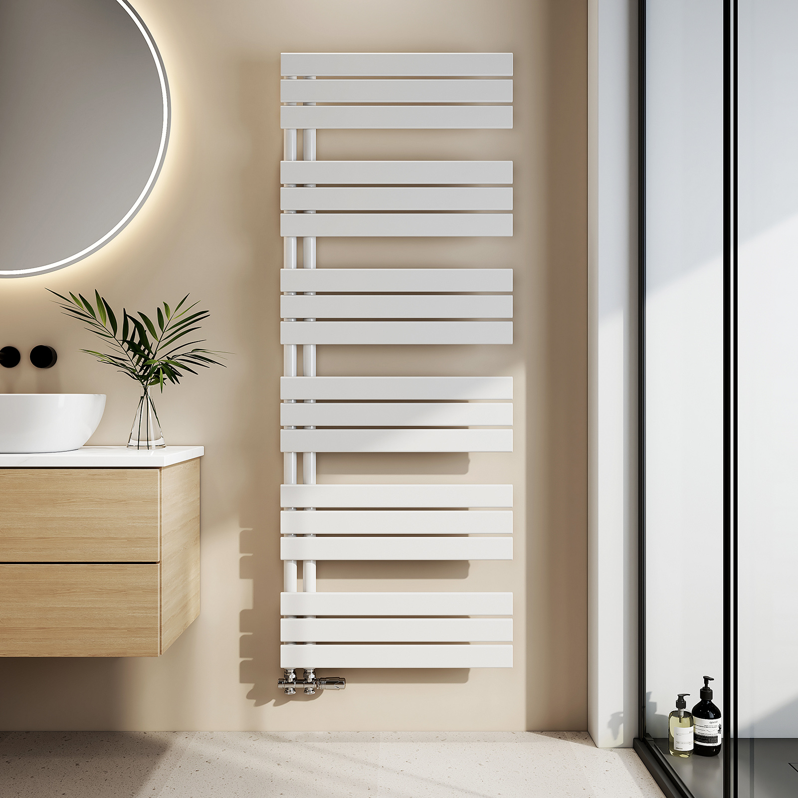 Emke toallero agua caliente 160x60cm, diseño plano, blanco brillo, 958w