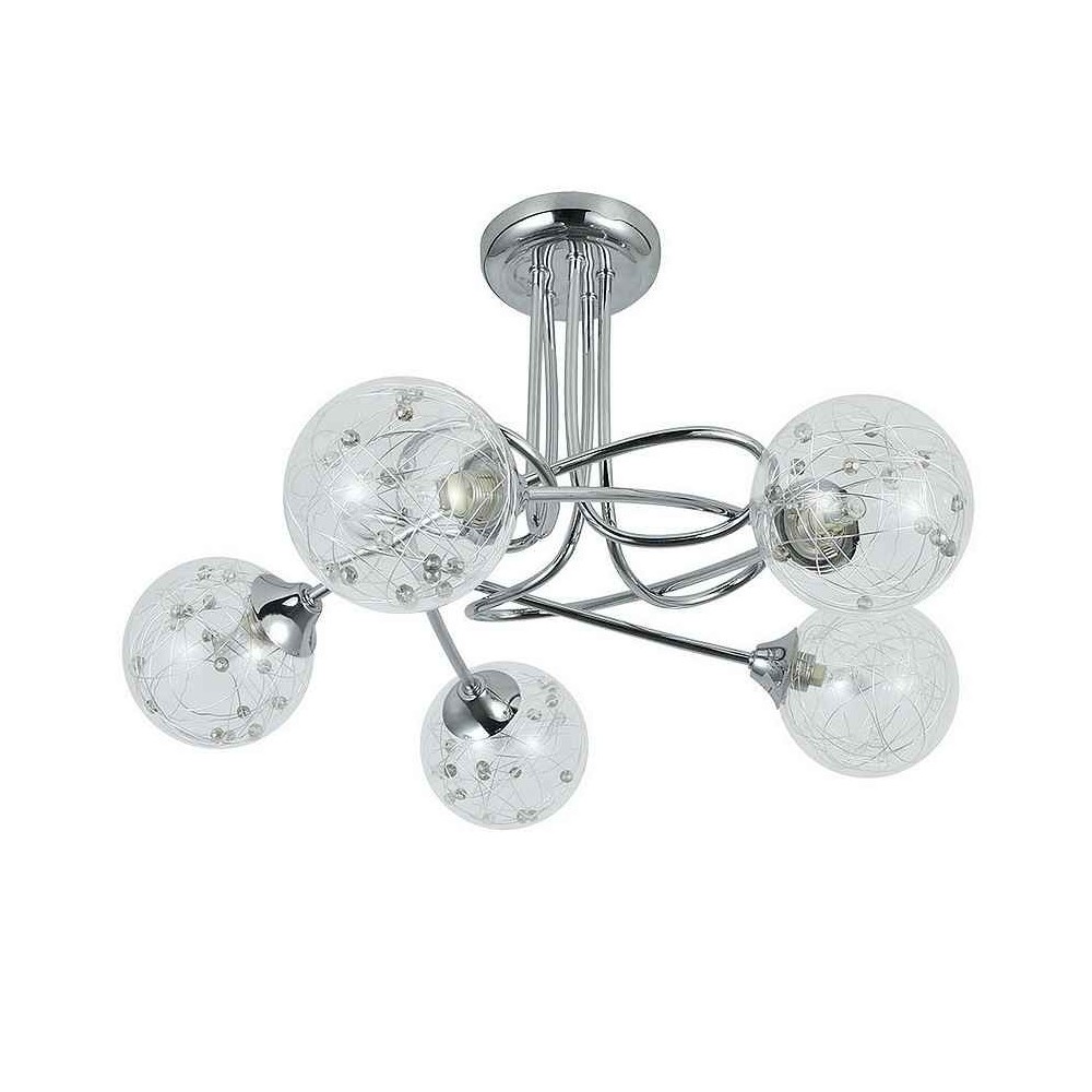 Lámpara - río de janeiro - 5 luces - metal cromo - pantalla de vidrio trans