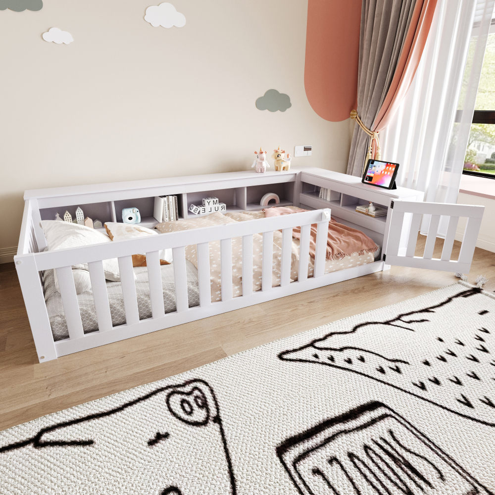 Cama individual 90x200 cm con almacenaje madera maciza – color blanco