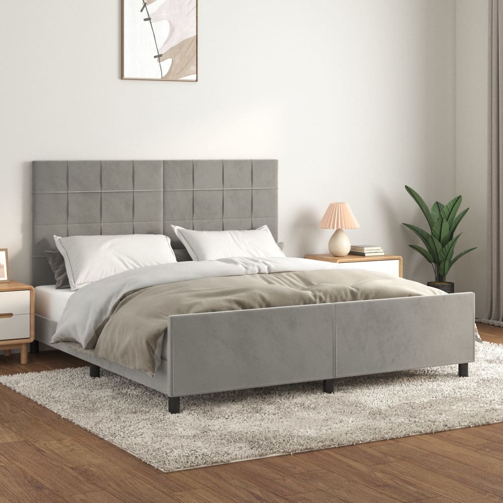 Cama con cabecero terciopelo gris claro 180x200cm reg8640
