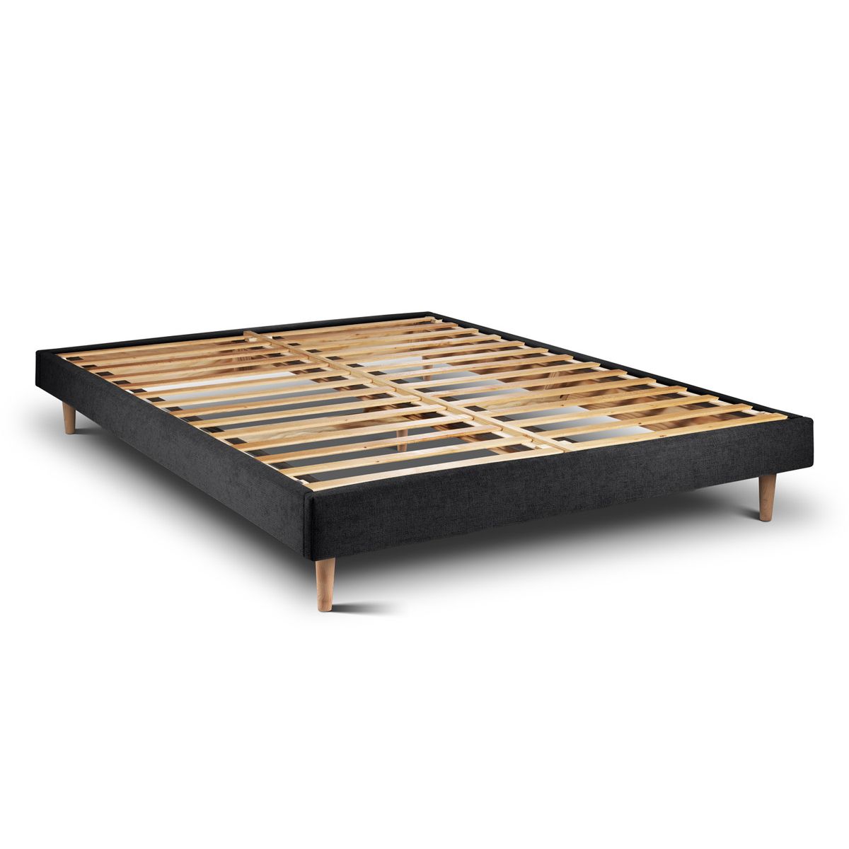 Somier de láminas 140x200 cm - tejido lienzo mate - kit de montaje - negro