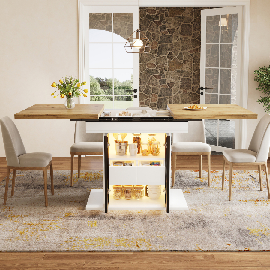 Mesa de comedor extensible con almacenaje blanca 77.9x140x80cm