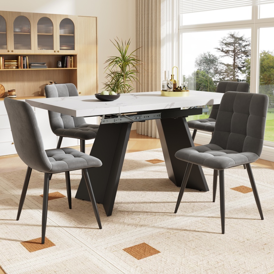 Mesa de comedor extensible con 4 sillas mdf blanco y negro 77x99-159x74cm
