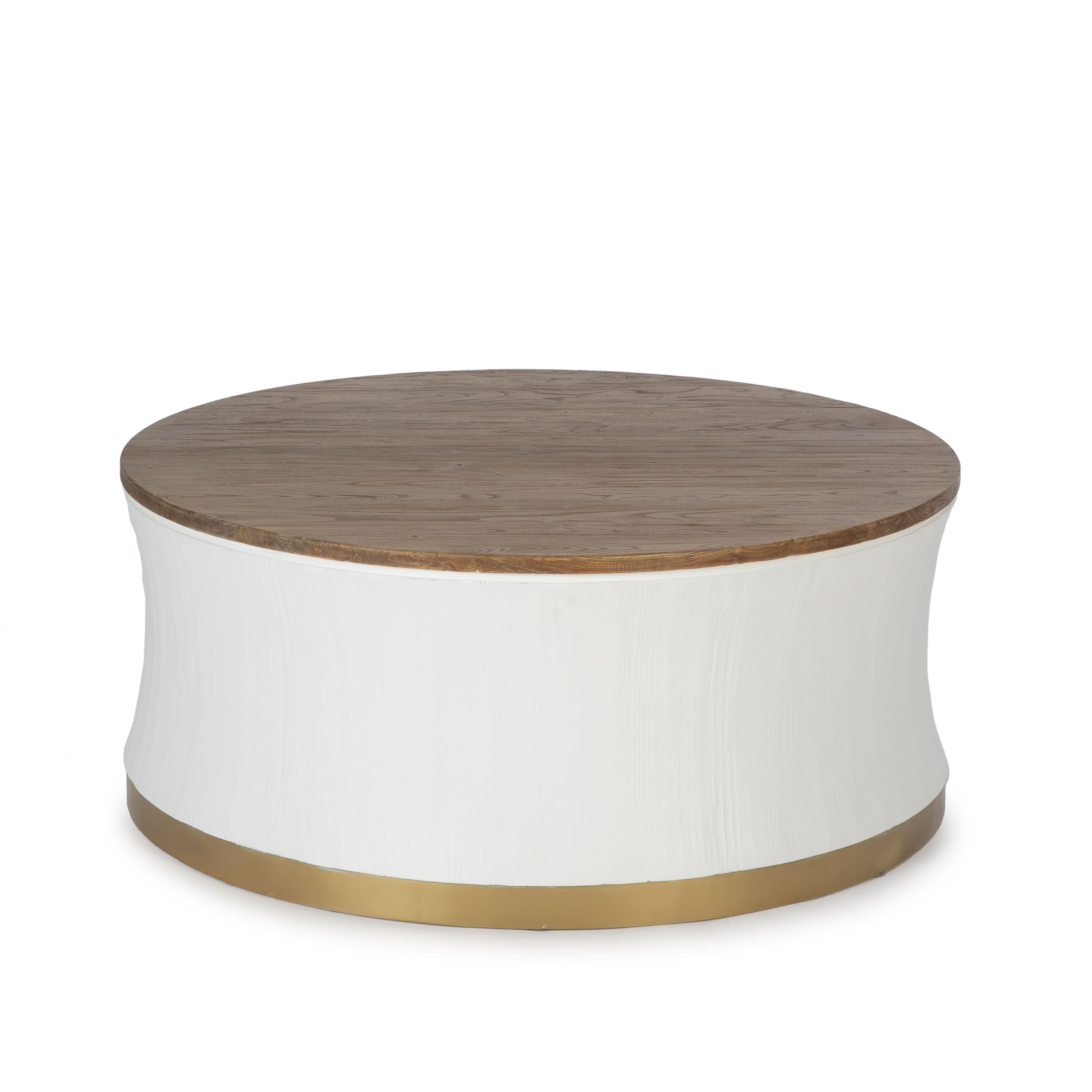 Mesa de centro 100x100x42 madera natural, blanco, metal dorado
