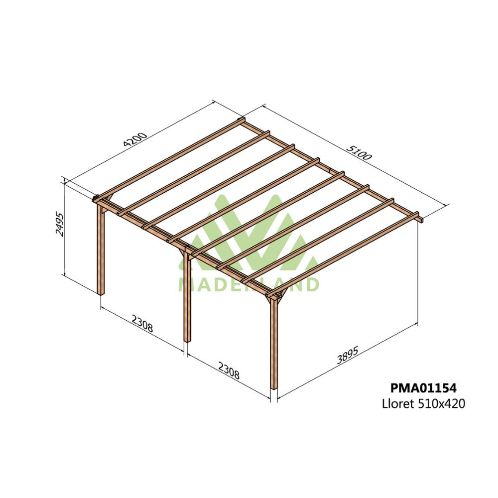 Pérgola de madera maciza adosada - lloret ad. 510x420cm (maderland)