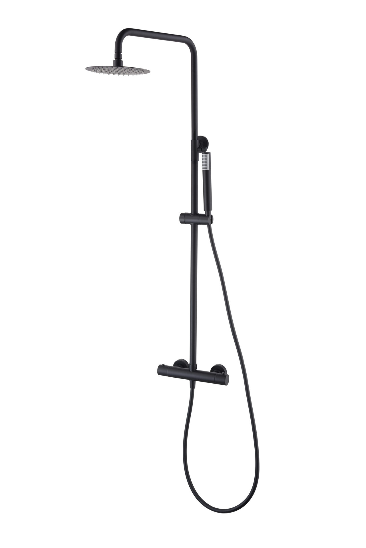 Columna de ducha extensible, termostatico rociador extraplano negro mate