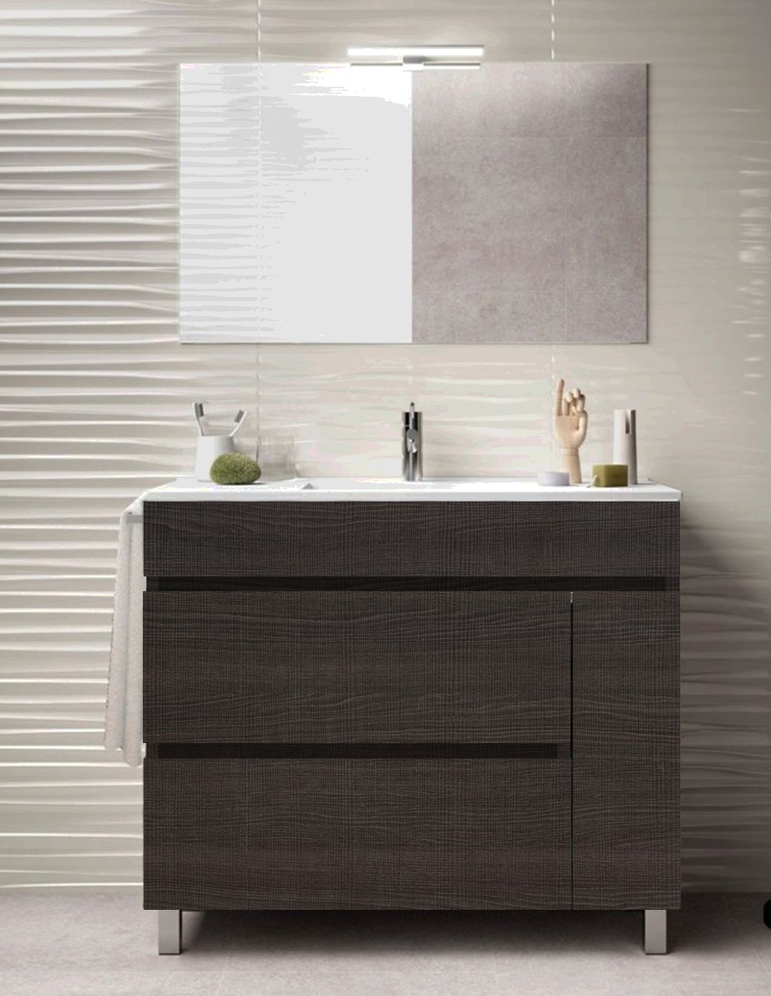 Mueble de baño caprera, lavabo y espejo 90x45cm roble sinatra