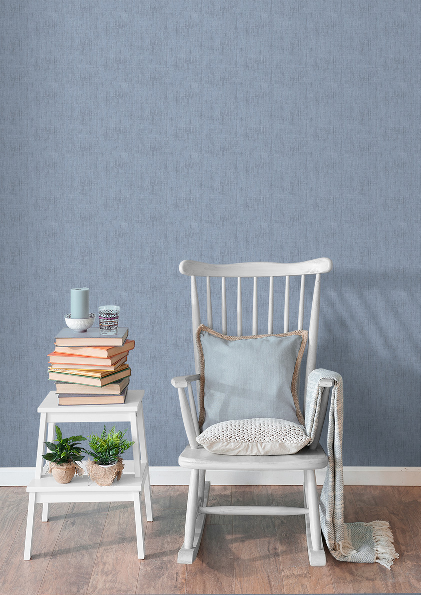 Papel pintado tnt liso con textura lienzo azul