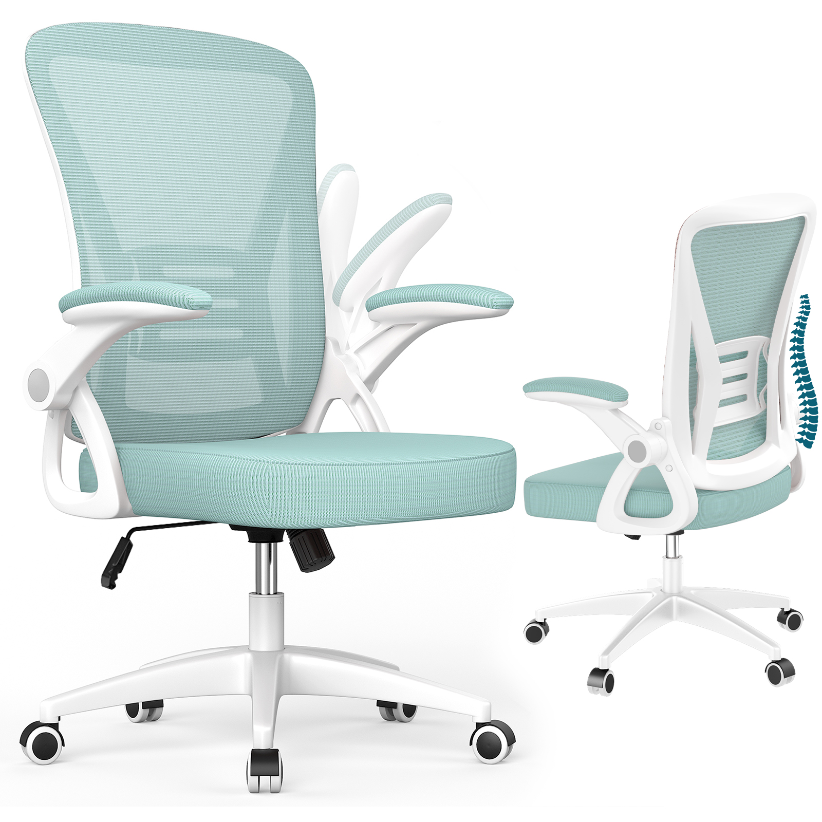Silla de oficina con reposabrazos ajustables, verde