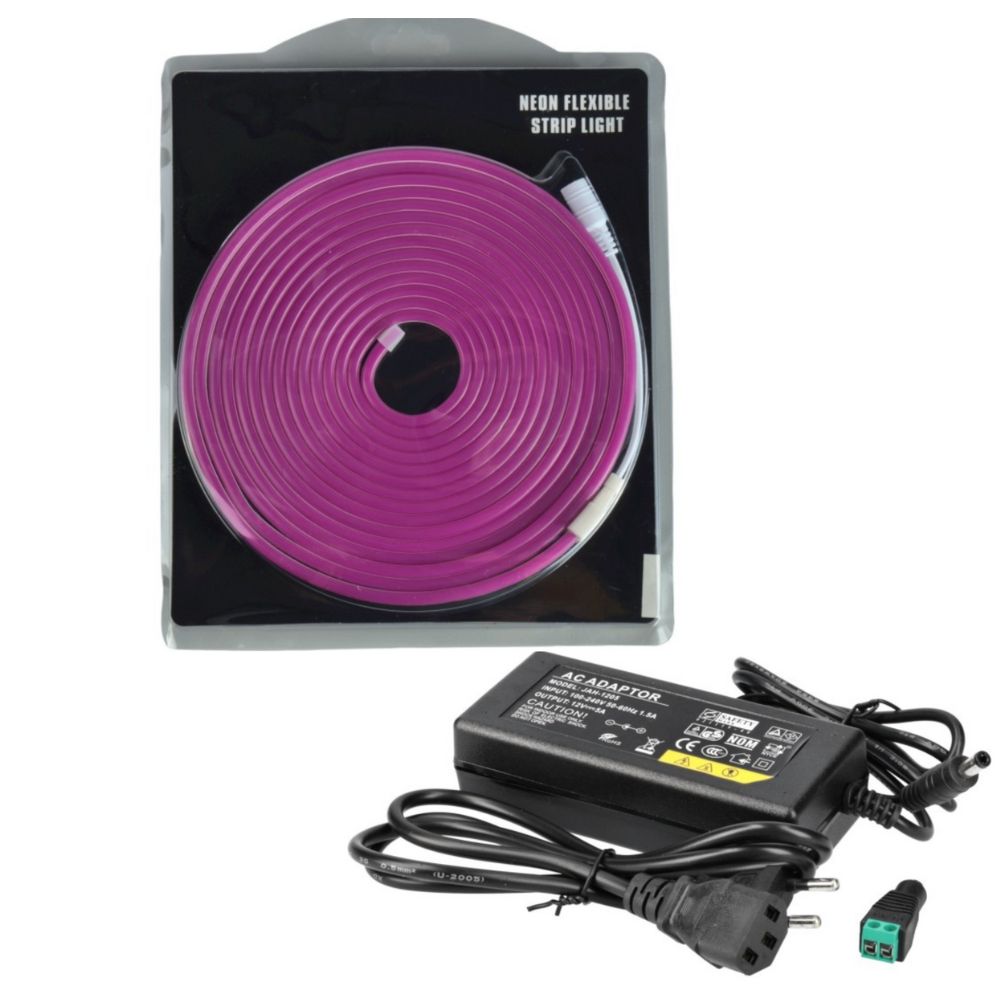 Kit neón LED 12v, 5m 6x12mm 120 LEDs/m. Color púrpura+ tranformador