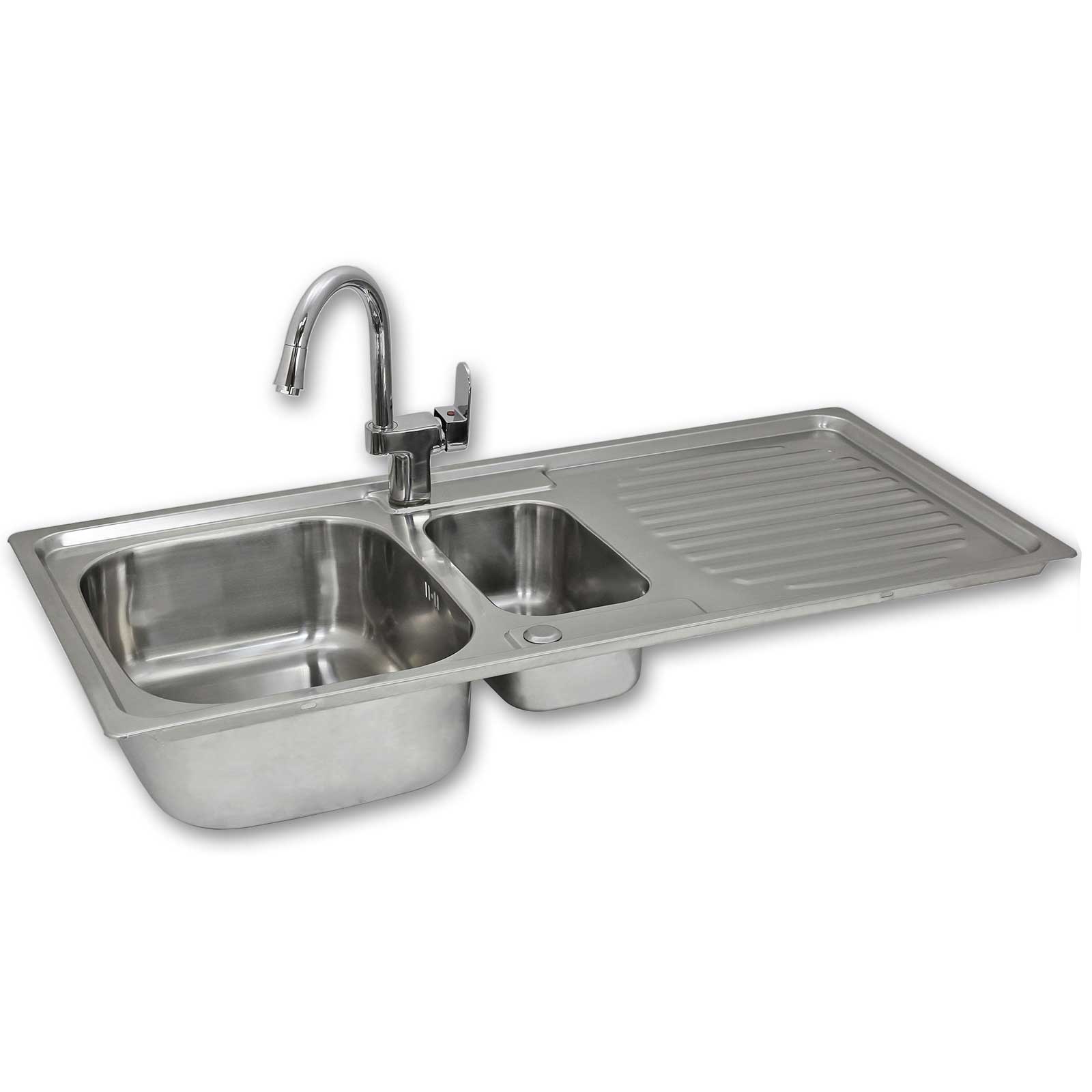 Fregadero de cocina en acero inoxidable 105cm x 50cm con grifo confetti