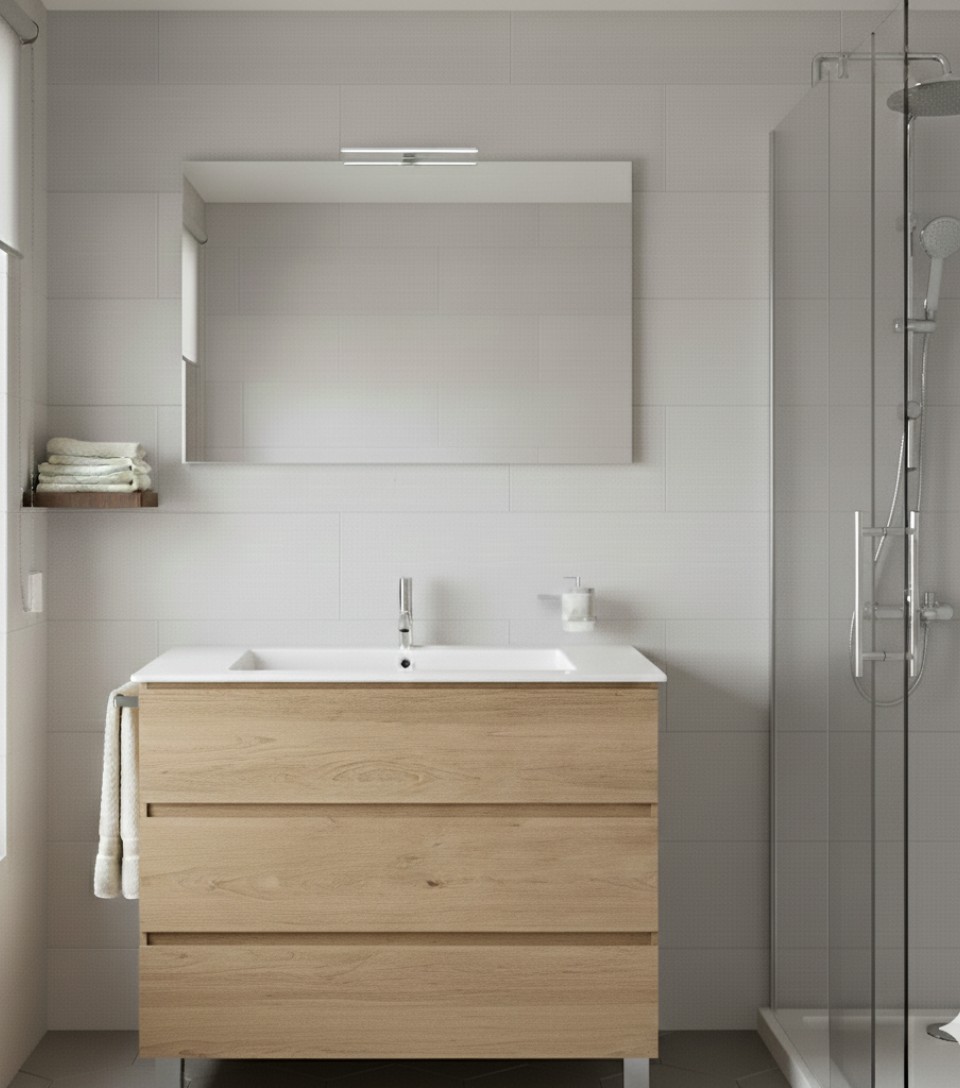 Mueble de baño balder, lavabo y espejo estepa 100x45 cm