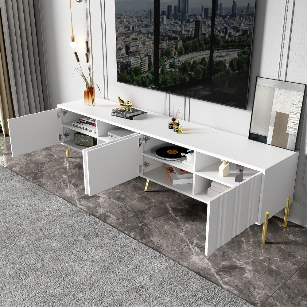 Mueble de tv con 4 puertas blanco 48x190x38cm