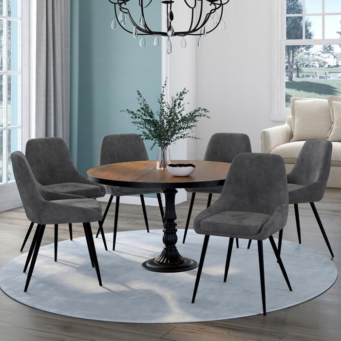 Sillas de terciopelo gris oscuro - lote de 6 - 47,5x54x79 cm