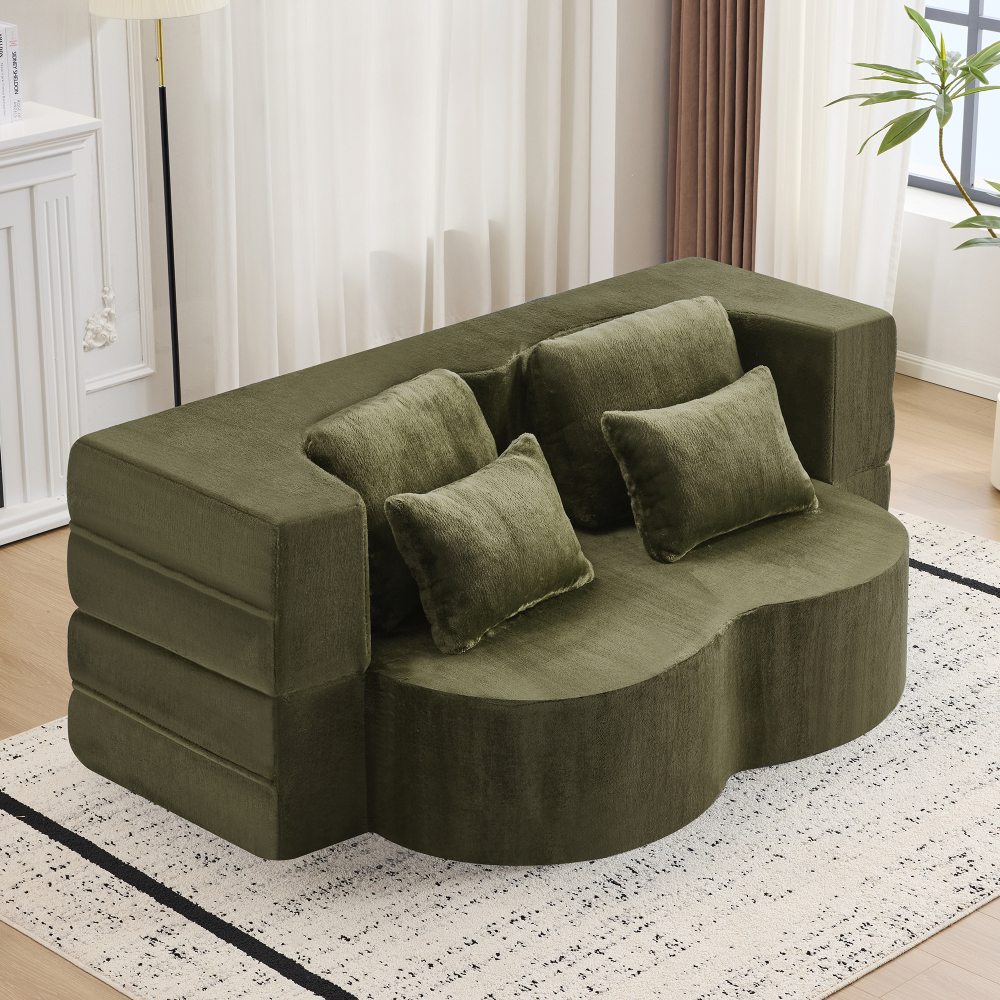Sofá cama plegable de suelo espuma verde 2 plazas con 4 cojines
