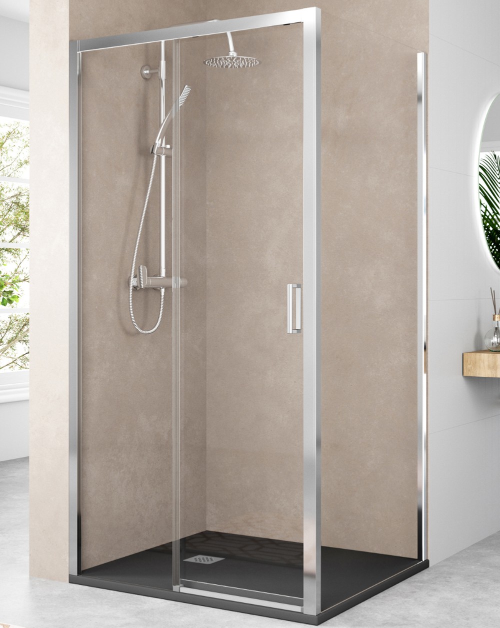Mampara ducha rectangular frontal | frente 190 lateral 90cm cromo