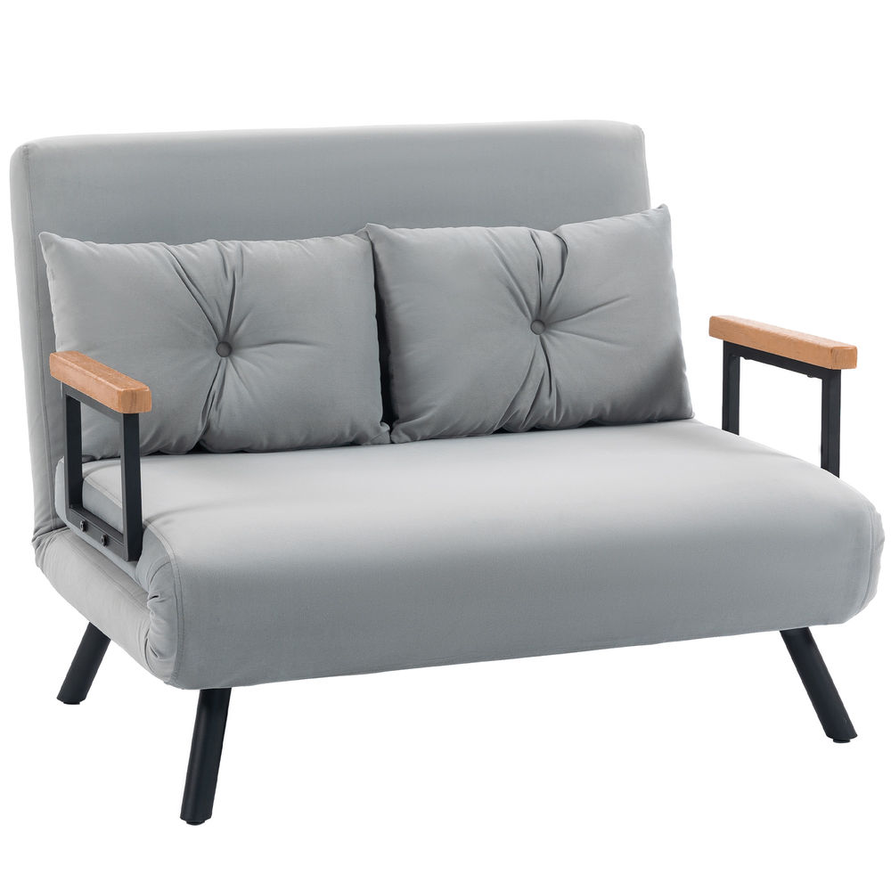 Sofá cama doble 102x73x81 cm terciopelo, acero color gris Homcom