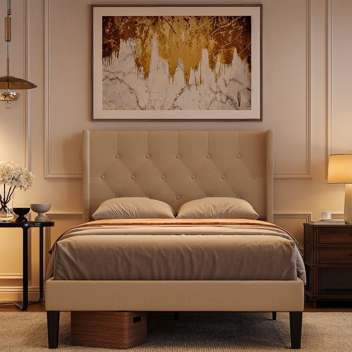 Estructura de cama acolchada beige - somier - 120 x 200 cm
